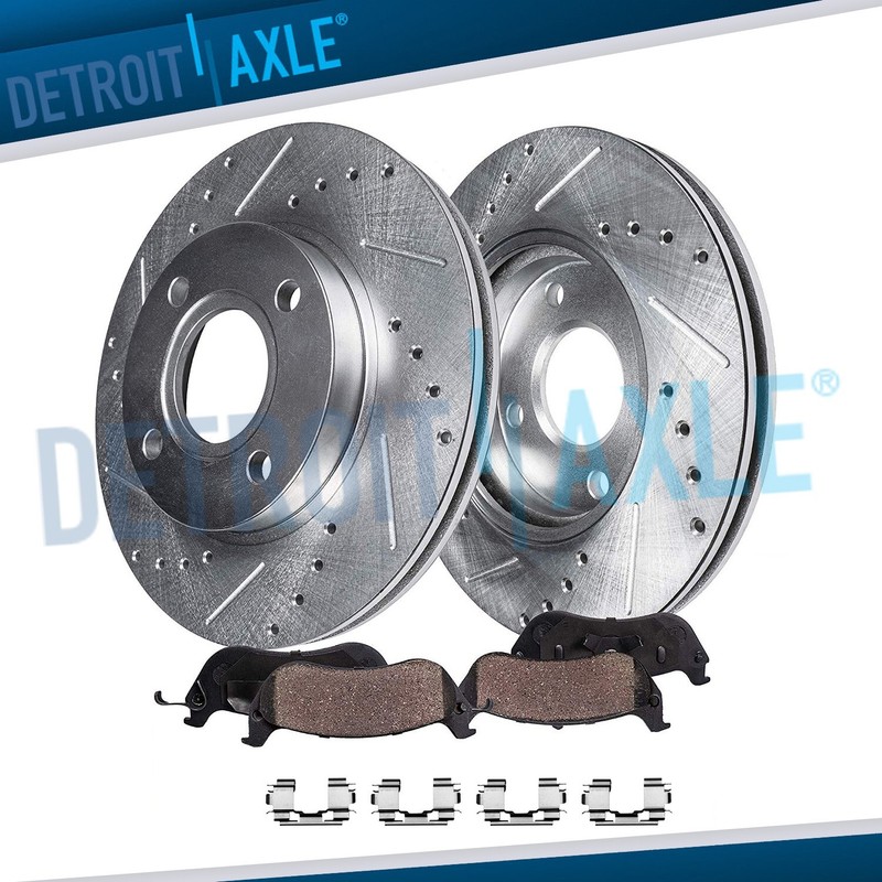 4pc Front Drilled Slotted Disc Rotors Ceramic Brake Pads for Honda Civic Fit