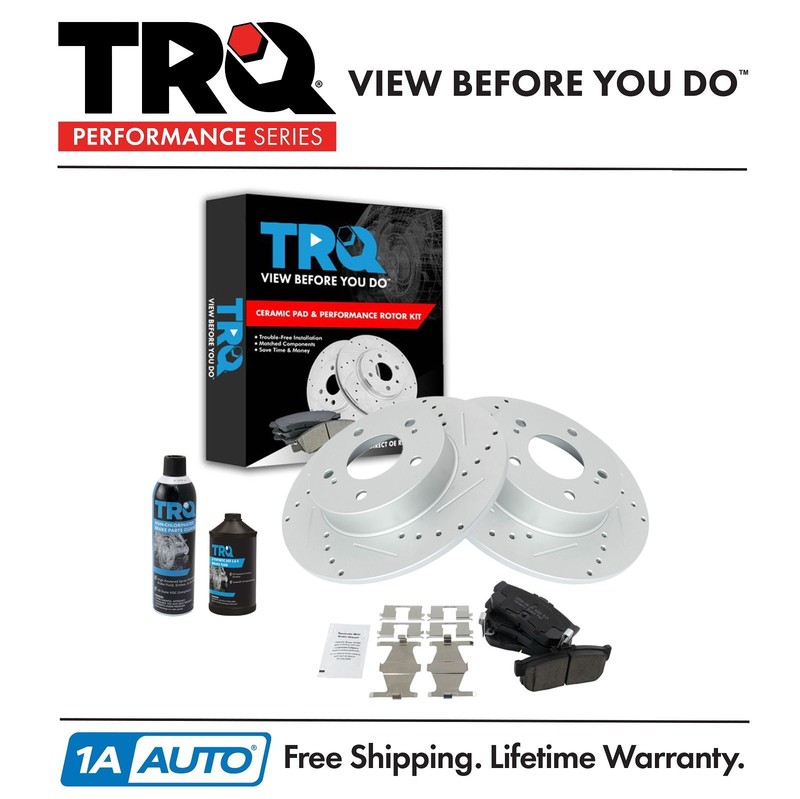 TRQ Rear Ceramic Brake Pad Performance Coated Rotor Kit w/Chemicals