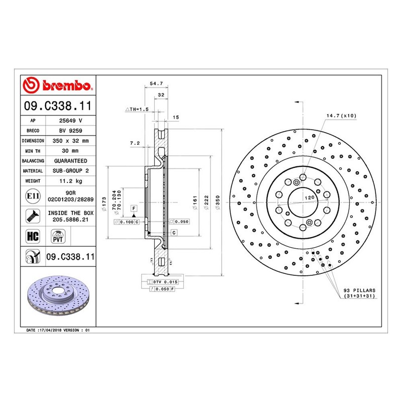 For Honda Civic 17-21 Brembo UV Coated Series Drilled Vented Front Brake Rotor gallery