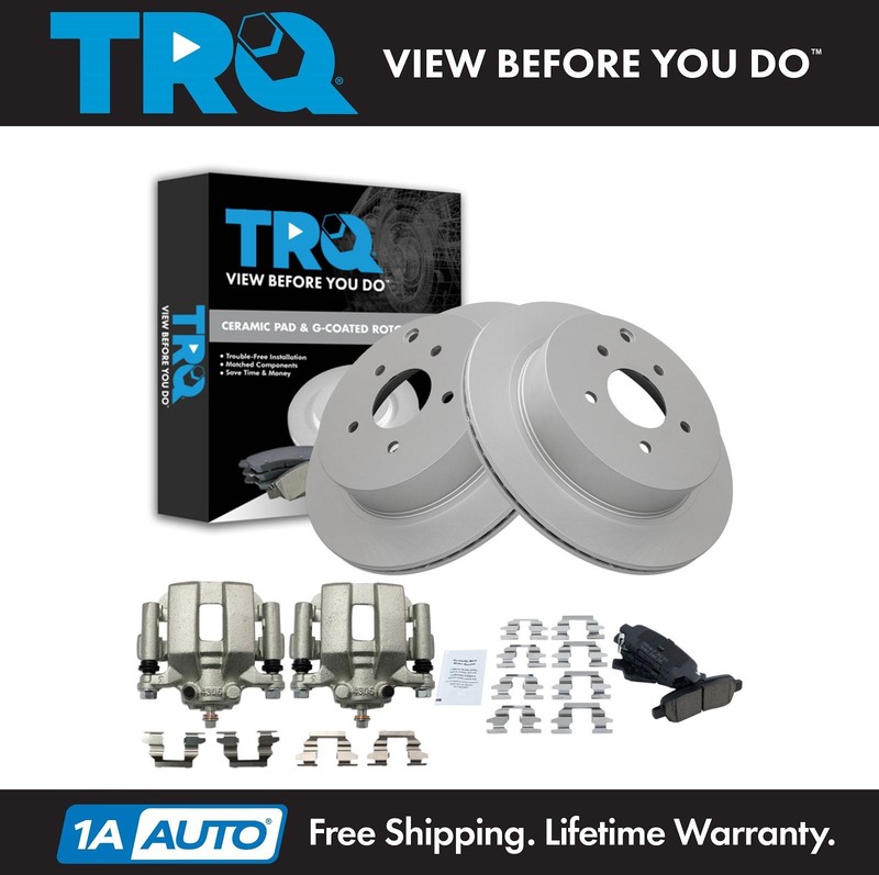 TRQ Rear Ceramic Pads G-Coated Rotors & Calipers Kit for Murano Quest New