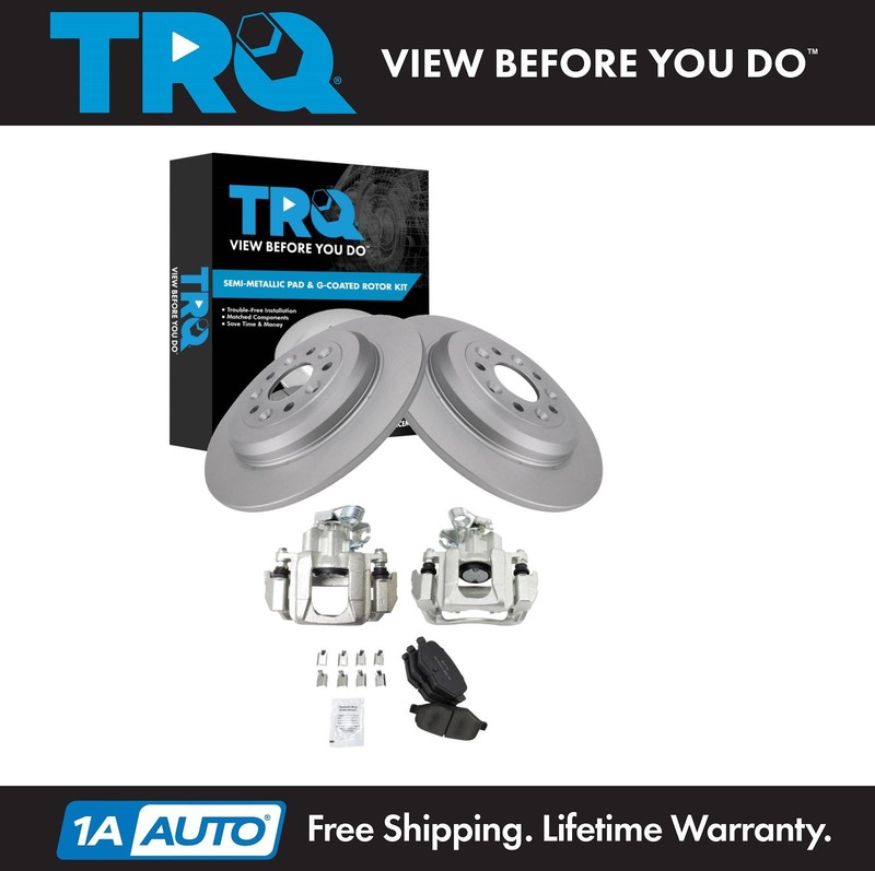 TRQ Rear Brake Pad & Rotor Kit Premium G-Coated Semi-Metallic Fits Ford Lincoln