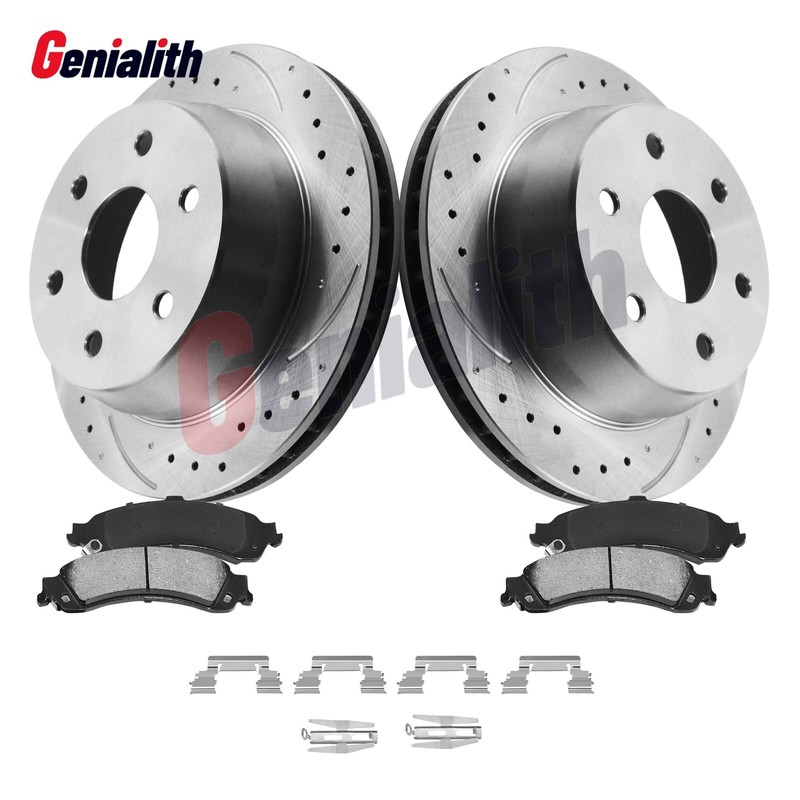 For 2000-2006 Chevrolet Tahoe Rear Drilled & Slotted Brake Rotors + Metal Pads