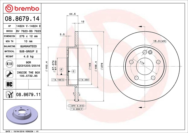 Brembo 08.8679.11 Brake Disc for Mercedes-Benz