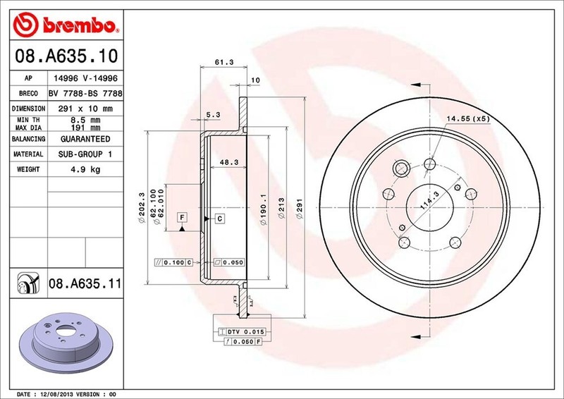 Brembo Rear Disc Brake Rotor for 06-13 IS250 (08.A635.11) gallery