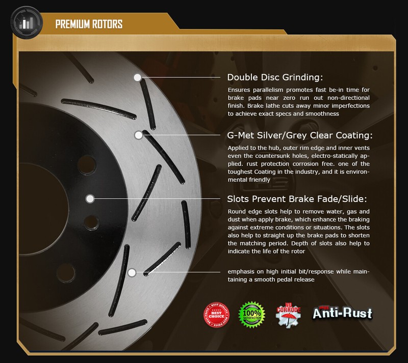 Duraplus Front Coat X-Slot Brake Rotors Ceramic Pads ESX-31407x-CRD1539-3 gallery