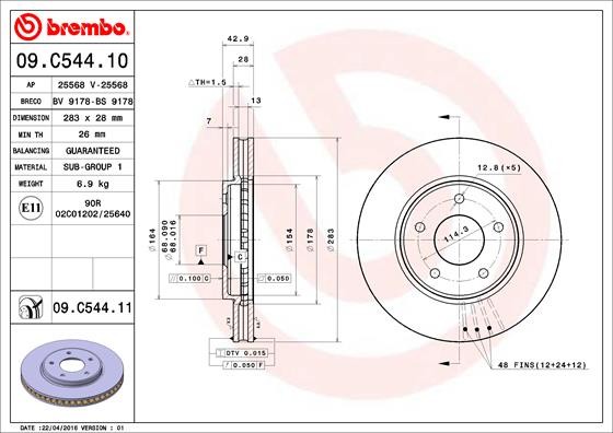 Brembo 09.C544.11 Brake Disc for Nissan, Nissan (DFAC)