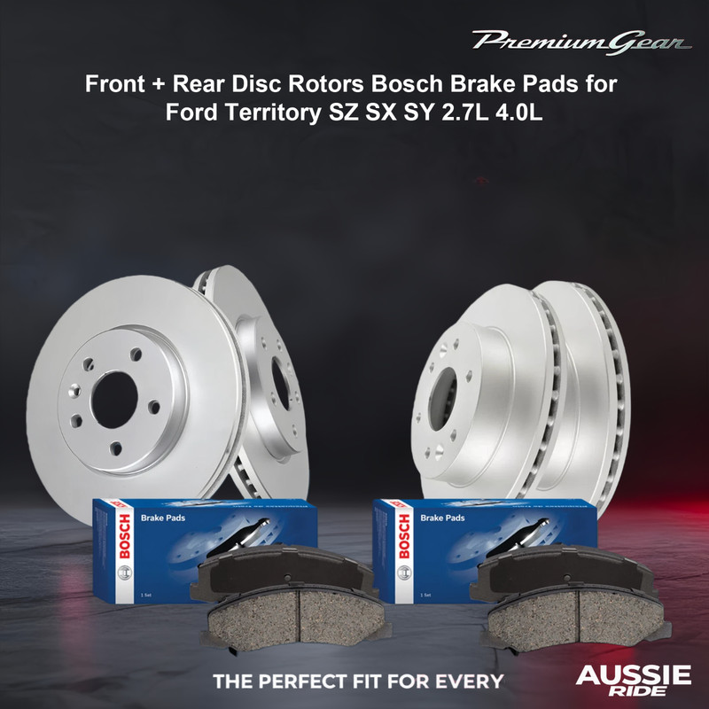 Front + Rear Disc Rotors Bosch Brake Pads for Ford Territory SZ SX SY 2.7L 4.0L