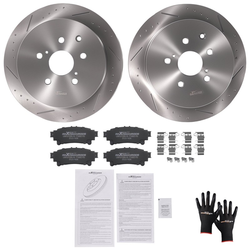 Rear Brake Rotors + Ceramic Brake Pads for Toyota Highlander 2014-2019 Sienna