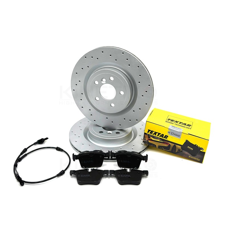 FOR JAGUAR XE 2.0d R DYNAMIC X760 DRILLED REAR BRAKE DISCS TEXTAR PADS 325mm