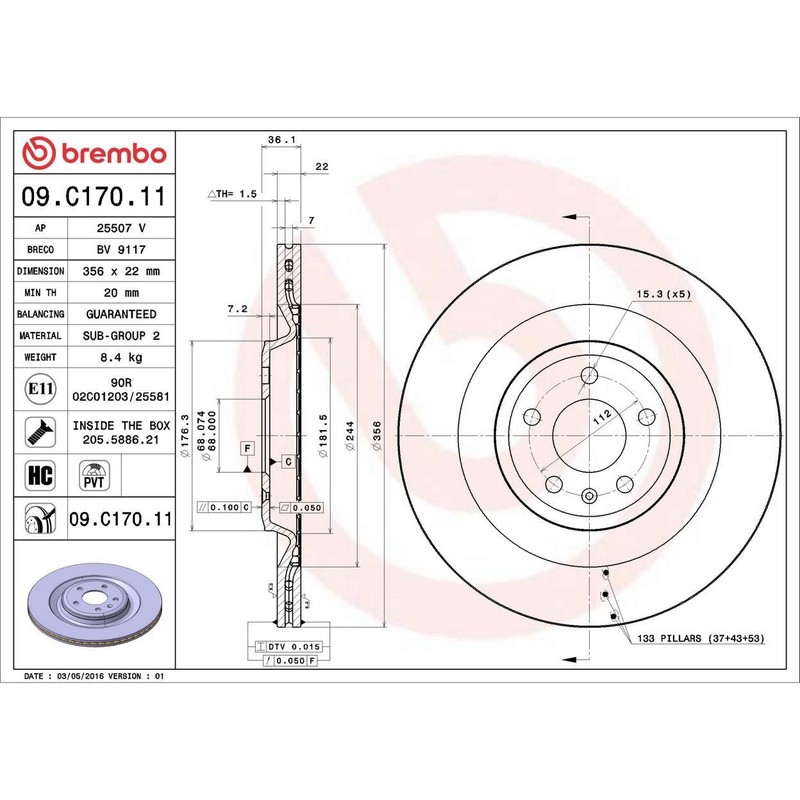 Disc Brake Rotor Rear 09.C170.11-AA Fits 2011-2014 Audi A8 Quattro gallery