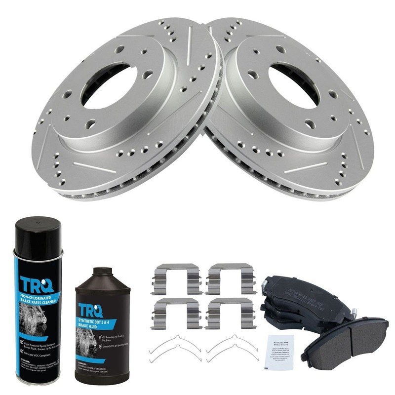 Front Premium Posi Semi-Metallic Brake Pad Performance Drilled Slotted Rotor Kit gallery