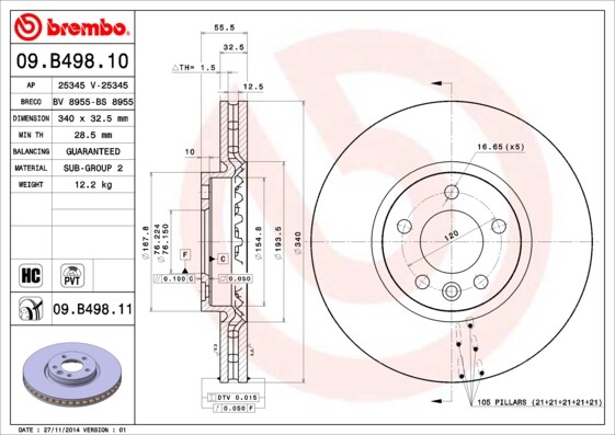 RTG Front Brake Disc Fits VW Transporter 2003- 2.0 TDi 7E0615301C 7E0615301F gallery