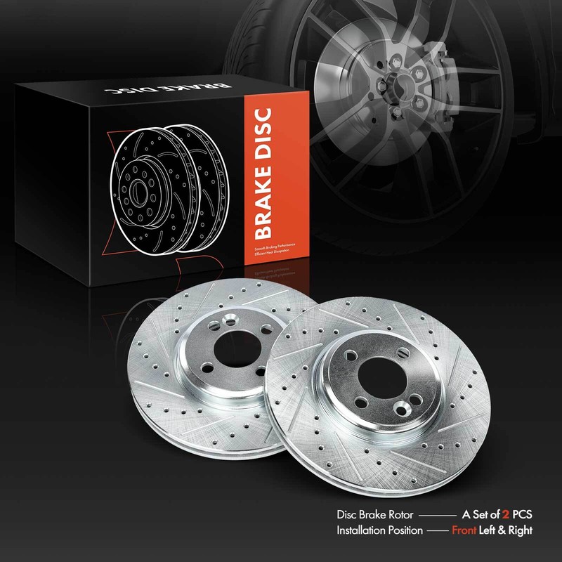 Front LH & RH Drilled & Slotted Brake Rotors for Mini Cooper 2007-2015 L4 1.6L gallery