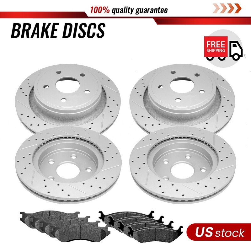 For Dodge Durango Ram 1500 5 Lug Front and Rear Disc Rotors Ceramic Brake Pads