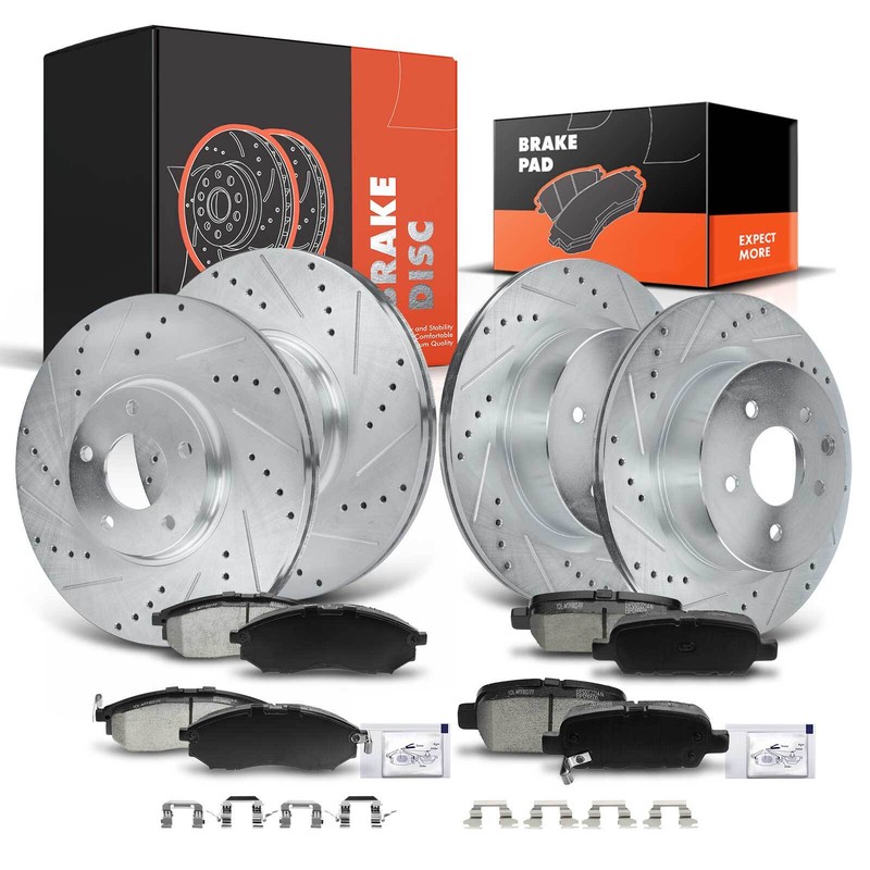 Front & Rear Drilled Brake Rotor & Ceramic Pads for INFINITI G37 G35 QX50 Nissan