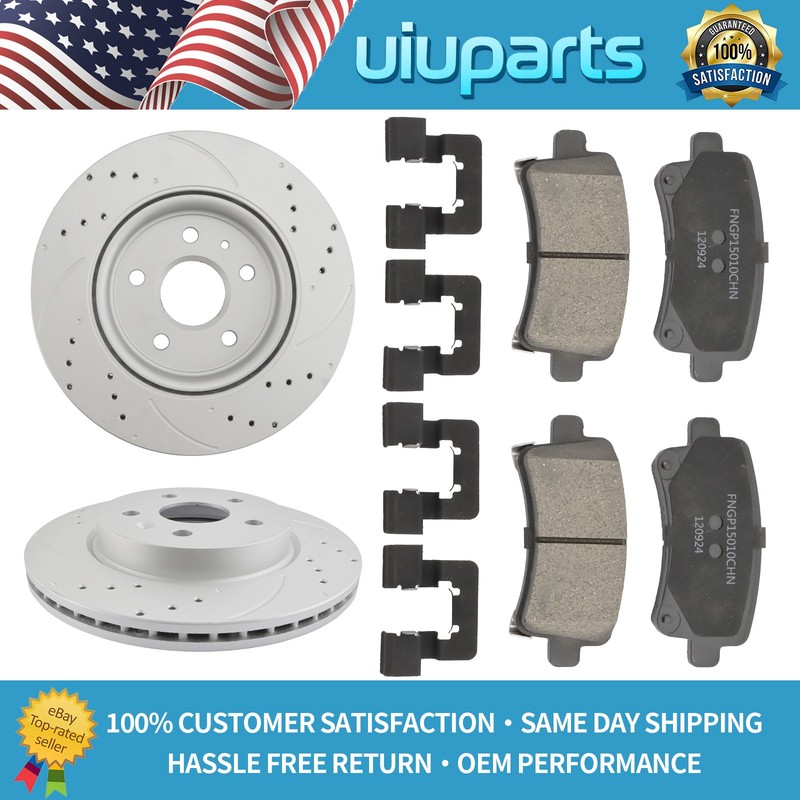 12.40” IN Rear Drilled Rotor Brake Pads for Chevy Impala Malibu LaCrosse Regal