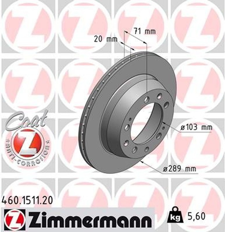 Zimmermann 460.1511.20 Standard Coat Z Disc Brake Rotor For 83-88 924 944