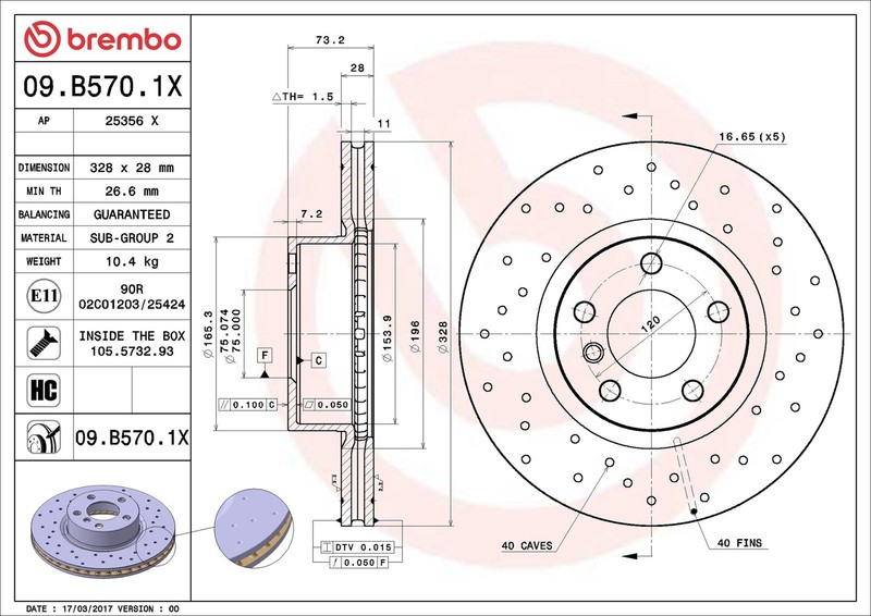 Brembo 09.B570.1X Brake Disc for BMW