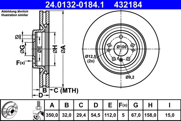 ATE 24.0132-0184.1 Brake Disc for Mercedes-Benz