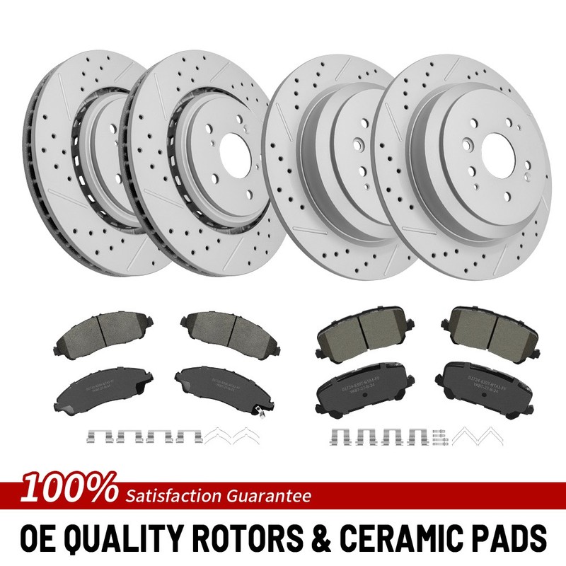 Front Rear Drilled Brake Rotors Ceramic Pads For 2014 2015 2016 Acura MDX