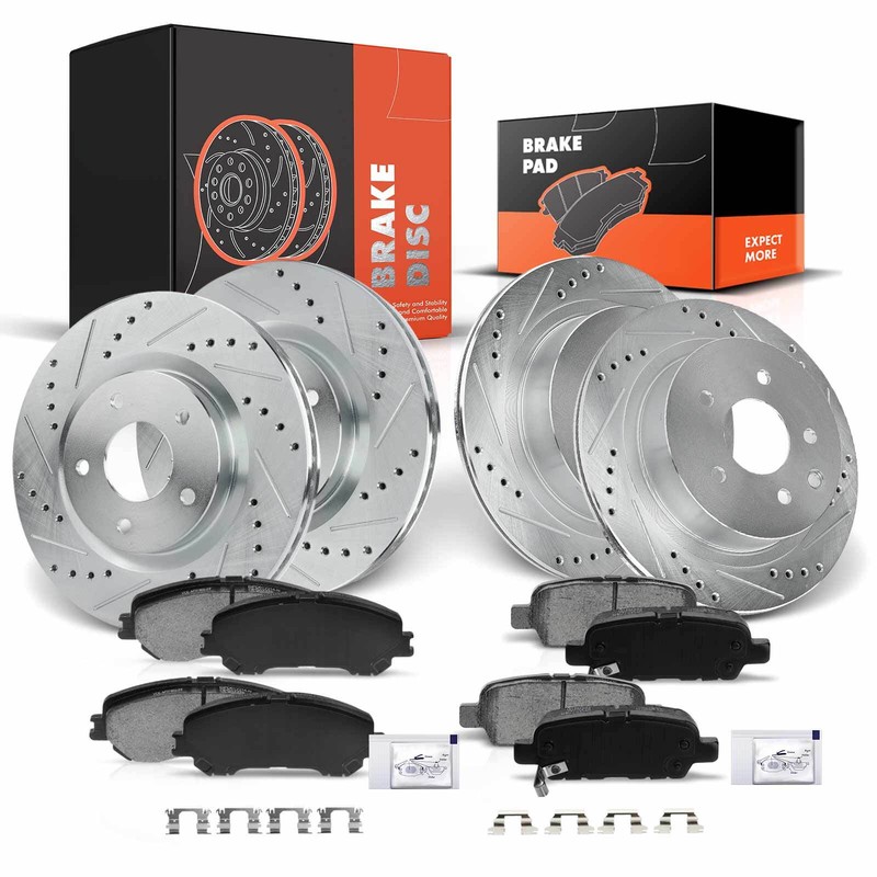 Front & Rear L&R Drilled Rotors & Ceramic Brake Pads for Nissan Rogue 2008-2013