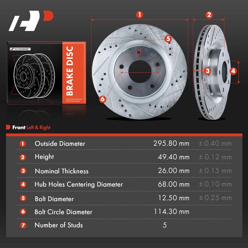 A-Premium Front Side Drilled Brake Rotors for Nissan Altima 2007-2023 295.8mm gallery
