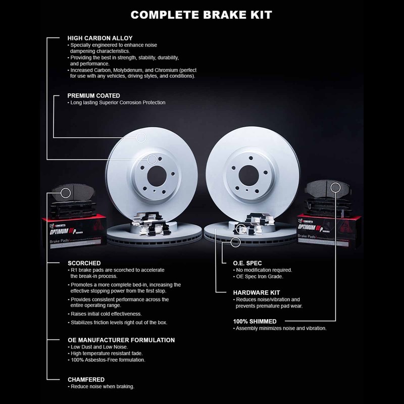 R1 Concepts Wduh2 03066 R1 Brake Rotors Carbon Coated W Optimum Oe Pads gallery