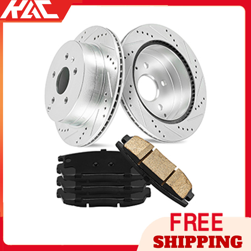 Rear Drilled Disc Rotors + Brake Pads for 2010-2017 Chevy Equinox GMC Terrain
