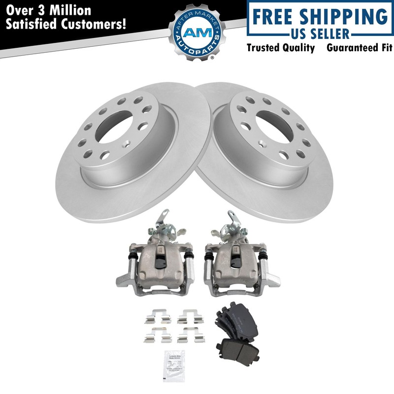Rear Brake Pad & Rotor Kit Premium G-Coated Semi-Metallic Fits 10 Volkswagen