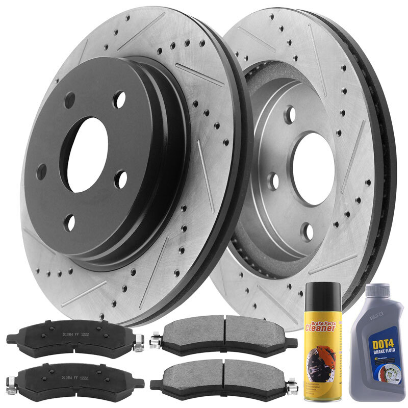 Front Brake Rotors Pads + Brake Cleaner & Fluid For Dodge Durango Ram 1500
