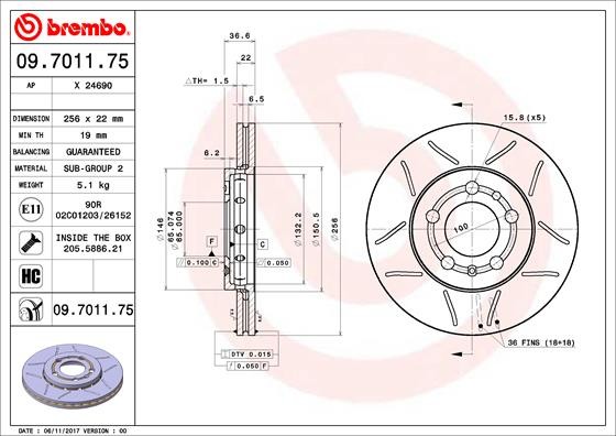 Brembo 09.7011.75 Brake Disc for, Audi, Seat, Skoda, Skoda (SVW), VW, VW (FAW), VW (SV gallery