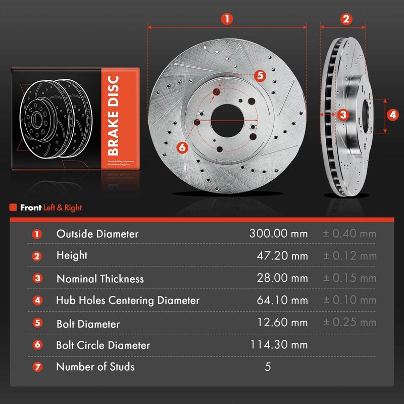 4x Front & Rear Left & Right Drilled Brake Rotors for Acura TL 2004-2008 3.2L gallery