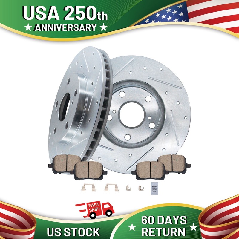 Toyota Avalon Solara Lexus ES300 Front Ceramic Brake Pads and Drilled Rotors Kit