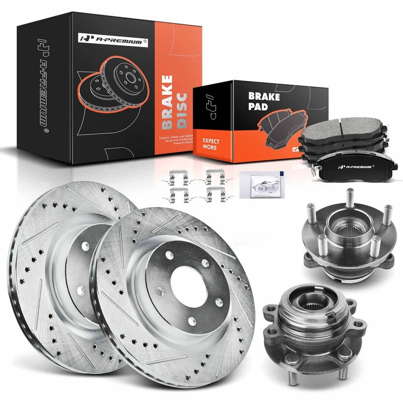 A-Premium Front Drilled Brake Rotor & Pads & Wheel Hub Bearing for Nissan Altima