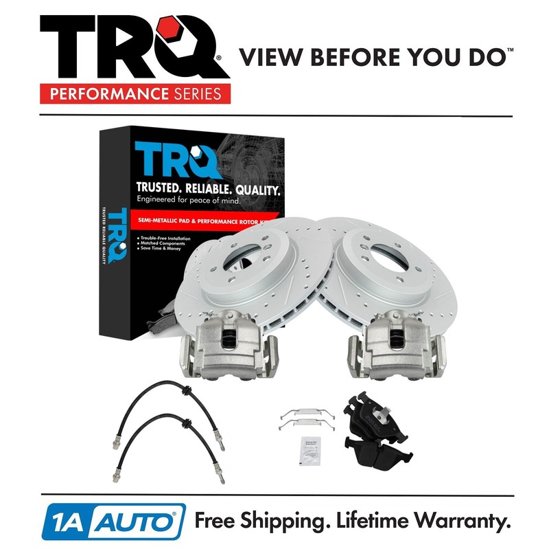 TRQ Performance Brake Pad & Rotor Kit Semi-Metallic Premium G-Coated Fits BMW