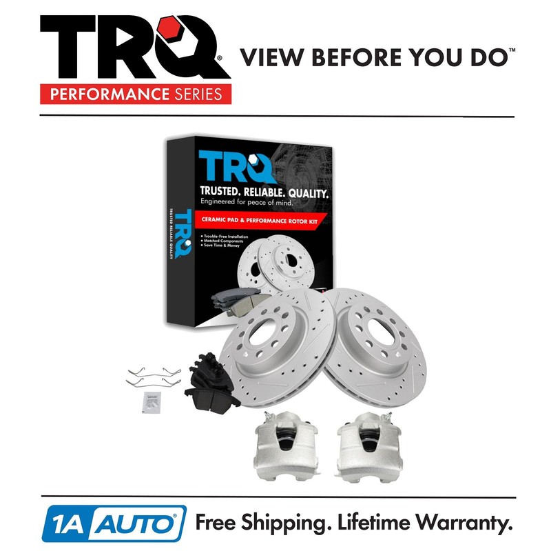 TRQ Front Ceramic Brake Pads Calipers & Rotor Kit Fits 11-13 Volkswagen Jetta