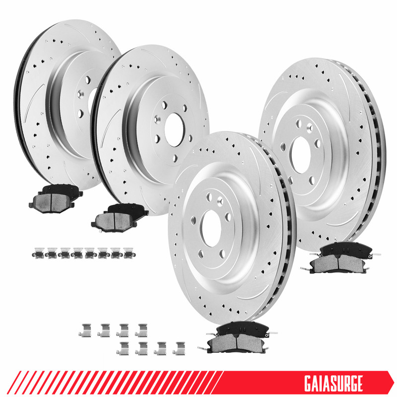 Front Rear Drilled Rotors & Brake Pads Kit for Ford Explorer Taurus Flex MKS MKT