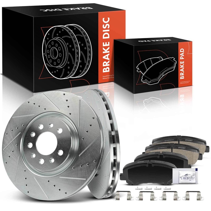 Front Drilled Brake Rotors & Ceramic Brake Pads for Chrysler 200 Jeep Cherokee