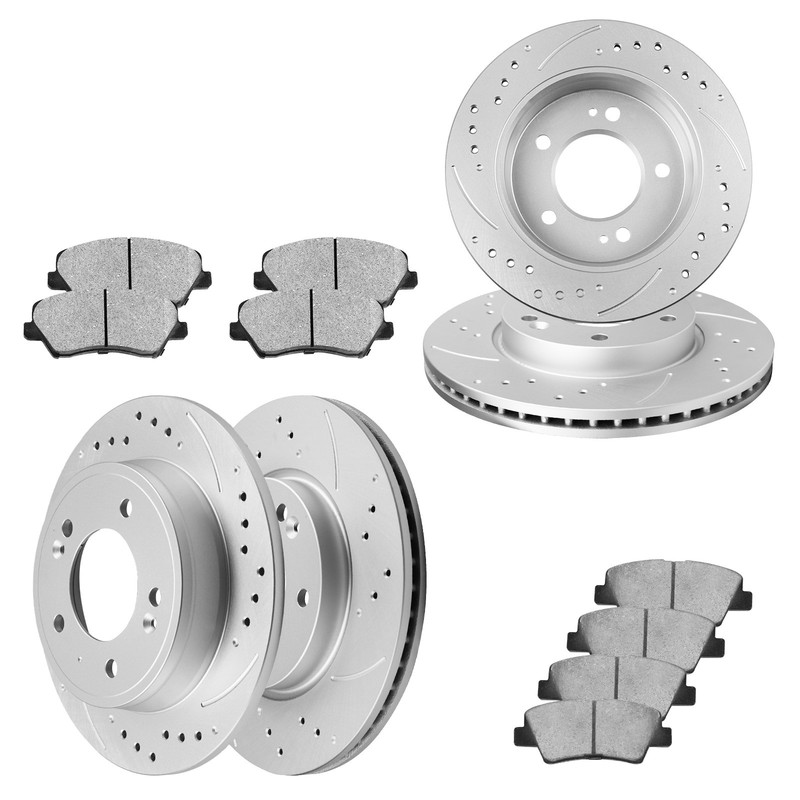 Front Rear Drilled Slotted Brake Rotors Ceramic Pads Kit for Kia Forte 2014-2018