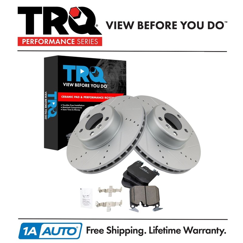 TRQ Performance Front Brake Pad & Rotor Kit Premium G-Coated Ceramic Fits BMW