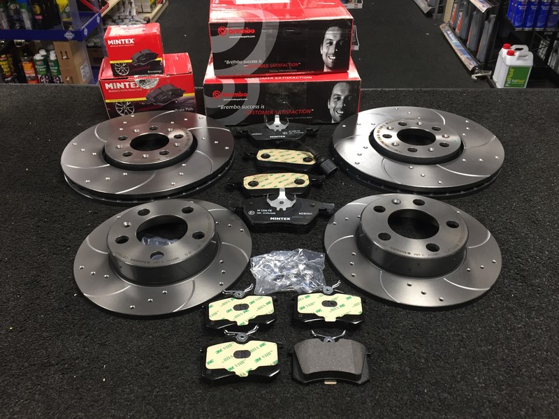 for VW GOLF SEAT IBIZA BRAKE DISC BREMBO CROSS DRILLED MINTEX PADS 288MM+232MM