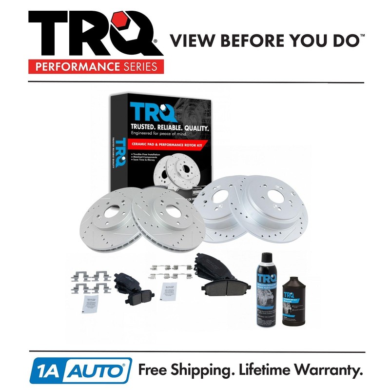 TRQ Front & Rear Performance Brake Rotor & Ceramic Pad Kit w/Chemicals