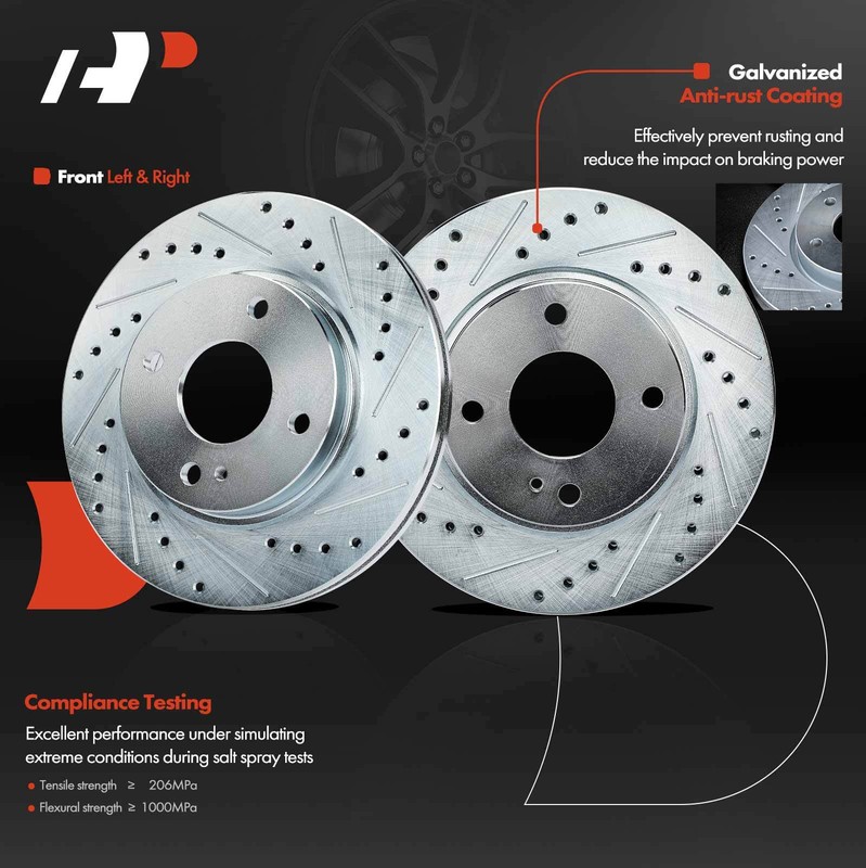 A-Premium Drilled Brake Rotor & Brake Pads Front Side for Ford Fiesta 2011-2019 gallery