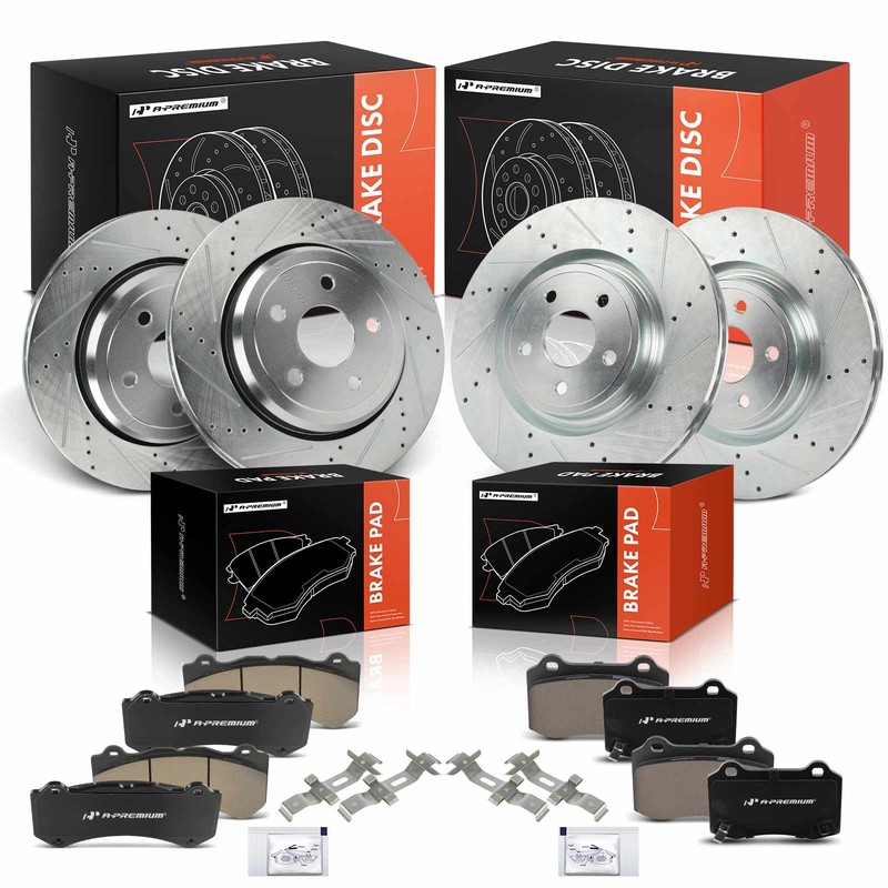 A-Premium 12x Drilled Rotors & Brake Pads Front & Rear for Jeep Grand Cherokee