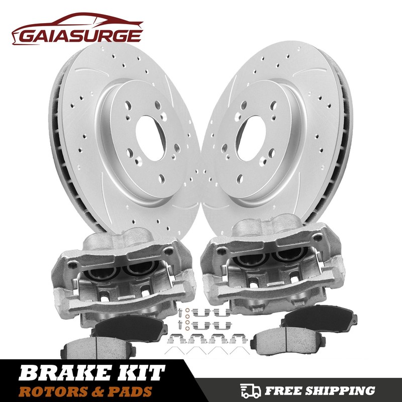 8x Rear Drilled Brake Rotor & Pad + Caliper for Honda CR-V 2007-2015 2016 2.4L
