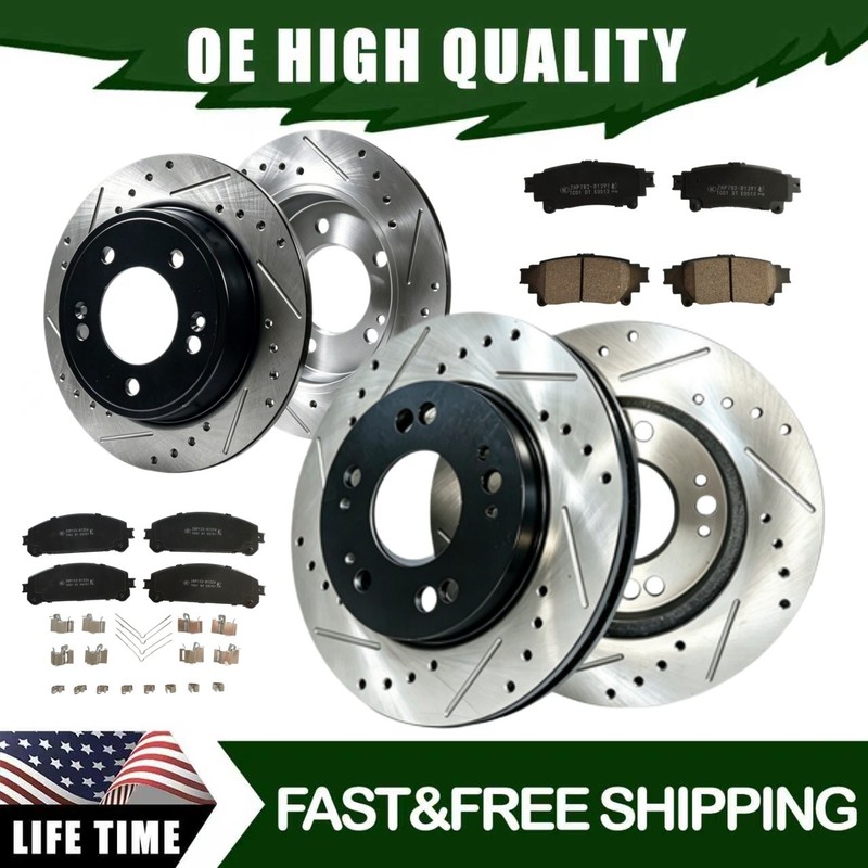 Front Rear Drilled Disc Brake Rotors Brake Pads for 2015-2019 Toyota Highlander