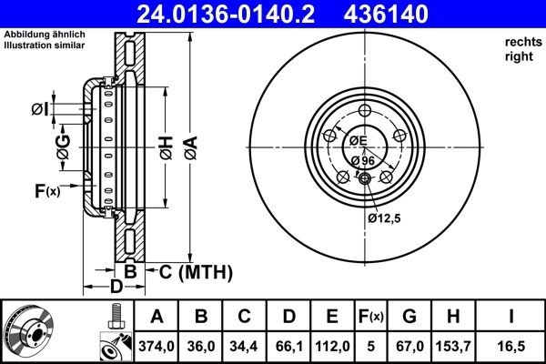1 x Brake Disc ATE 24.0136-0140.2 for BMW 6 Gran Turismo 5 Series gallery