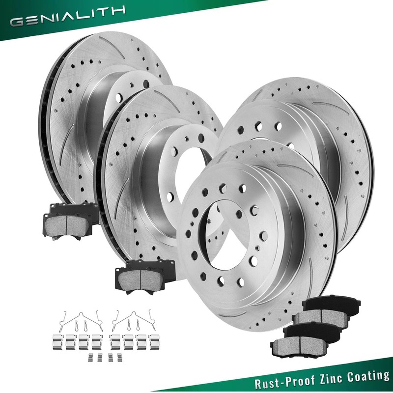 Front and Rear Drilled Brake Rotors Black & Pads for Toyota 4Runner FJ Cruiser
