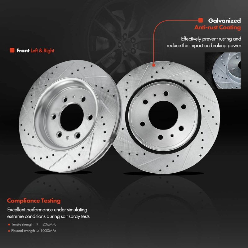 350MM Front & 348MM Rear Drilled Rotors &Ceramic Brake Pads for Ford F-150 6-Lug gallery
