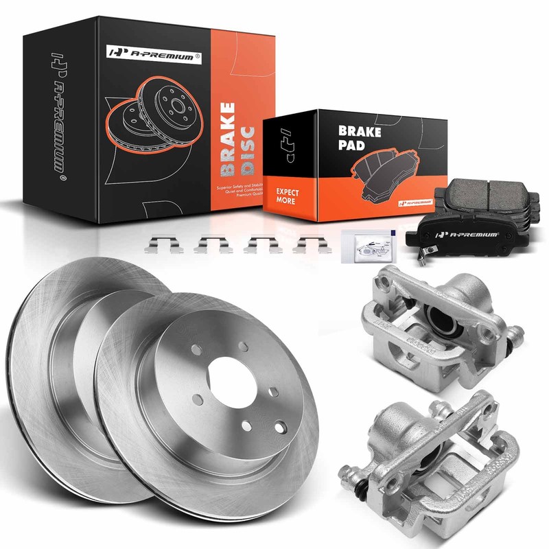 A-Premium Pair Rear Brake Rotor &Pad+Brake Caliper for Nissan Murano 03-07 Quest